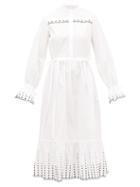 Matchesfashion.com See By Chlo - Collarless Scalloped Cotton-poplin Dress - Womens - White
