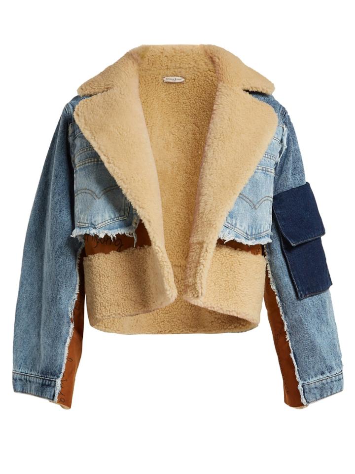 Natasha Zinko Shearling-panelled Denim Cropped Jacket