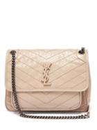 Matchesfashion.com Saint Laurent - Niki Chevron Quilted Crinkle Effect Leather Bag - Womens - Beige