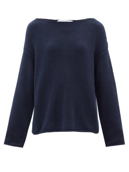 Another Tomorrow - Boat-neck Cotton Sweater - Womens - Navy