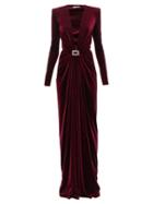 Matchesfashion.com Alexandre Vauthier - Plunge Neck Crystal Embellished Velvet Dress - Womens - Burgundy