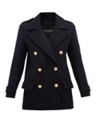 Matchesfashion.com Balmain - Double Breasted Felted Virgin Wool Coat - Womens - Navy