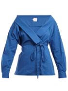 Matchesfashion.com Stella Jean - Tie Waist Stretch Cotton Wrap Top - Womens - Blue