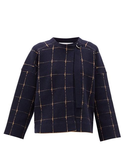 Matchesfashion.com Chlo - Windowpane-check Wool-blend Cropped Jacket - Womens - Blue Beige