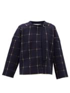 Matchesfashion.com Chlo - Windowpane-check Wool-blend Cropped Jacket - Womens - Blue Beige