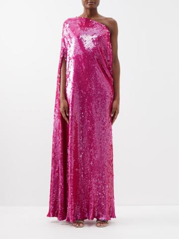 Ashish - One-shoulder Sequinned-georgette Gown - Womens - Magenta