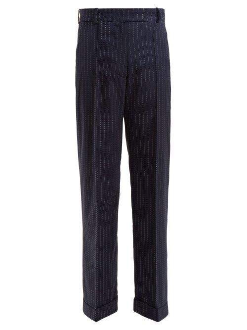 Matchesfashion.com Racil - Charlie Pinstripe Wool Blend Trousers - Womens - Navy