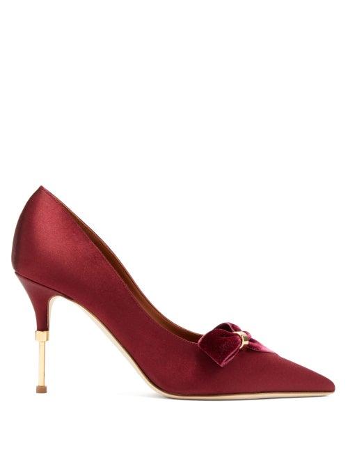 Matchesfashion.com Malone Souliers - Paulette Velvet-trimmed Satin Pumps - Womens - Burgundy