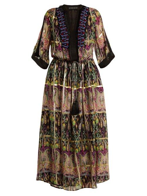 Matchesfashion.com Etro - Embellished Silk Blend Chiffon Dress - Womens - Pink Multi