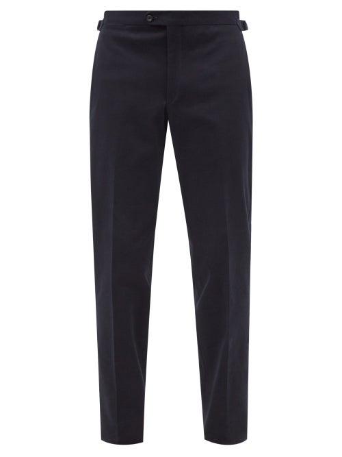 Thom Sweeney - Flat-front Cropped Cotton-blend Trousers - Mens - Navy