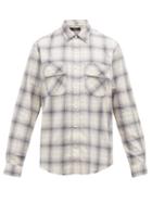 Matchesfashion.com Amiri - Leather Logo Appliqu Cotton Flannel Shirt - Mens - Blue White