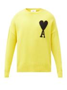 Ami - Logo-intarsia Wool Sweater - Mens - Yellow