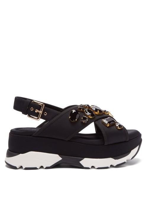 Marni - Crystal-embellished Neoprene Flatform Sandals - Womens - Black