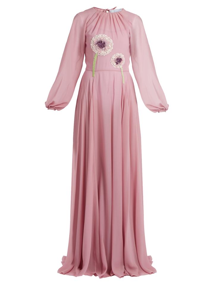 Luisa Beccaria Floral-embellished Crepe De Chine Dress