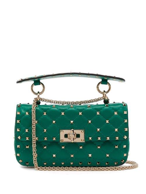 Matchesfashion.com Valentino - Rockstud Spike Small Quilted Leather Shoulder Bag - Womens - Green