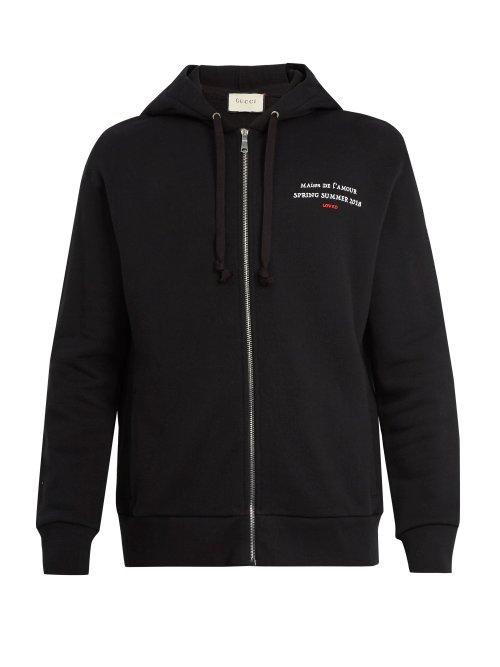 Matchesfashion.com Gucci - Invite Print Hooded Cotton Sweatshirt - Mens - Black