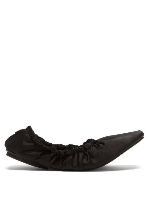 Jimmy Choo - Logo-plaque Satin Ballet Flats - Womens - Black