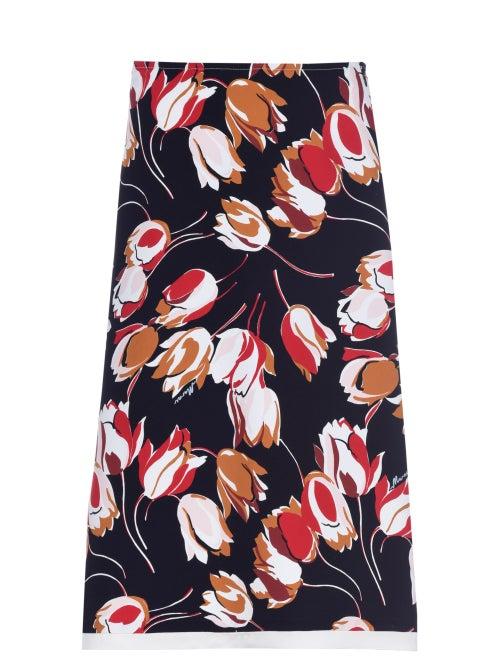 Ladies Rtw Marni - Tulip-print Twill Midi Skirt - Womens - Black Multi