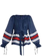 Matchesfashion.com Vita Kin - Maldives Striped Lightweight Linen Blouse - Womens - Navy Multi