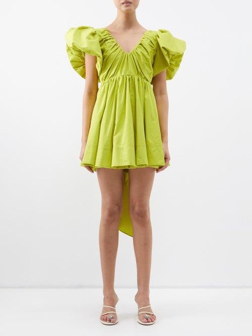 Aje - Gretta Puff-sleeve Taffeta Mini Dress - Womens - Light Green