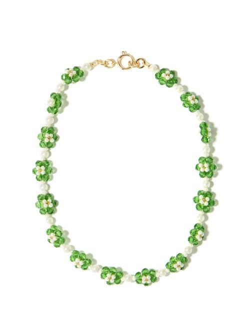 Shrimps - Ross Bead & Faux-pearl Choker Necklace - Womens - Green White