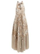 Matchesfashion.com Cult Gaia - Ali Halterneck Fringed Jacquard Dress - Womens - Beige Print