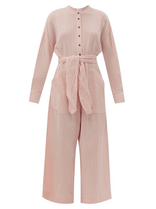 Matchesfashion.com Mara Hoffman - Manda Belted Crinkled Organic-cotton Jumpsuit - Womens - Light Pink