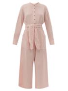 Matchesfashion.com Mara Hoffman - Manda Belted Crinkled Organic-cotton Jumpsuit - Womens - Light Pink
