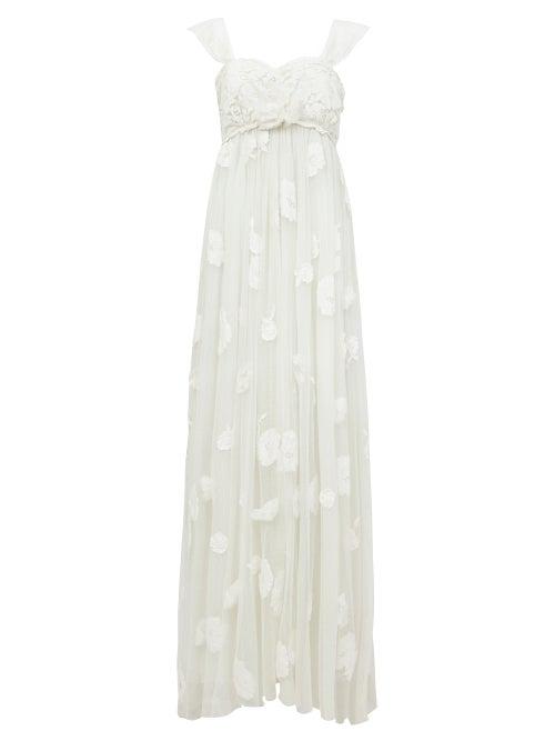 Matchesfashion.com Loveshackfancy - Irene Floral-appliqu Tulle Gown - Womens - White