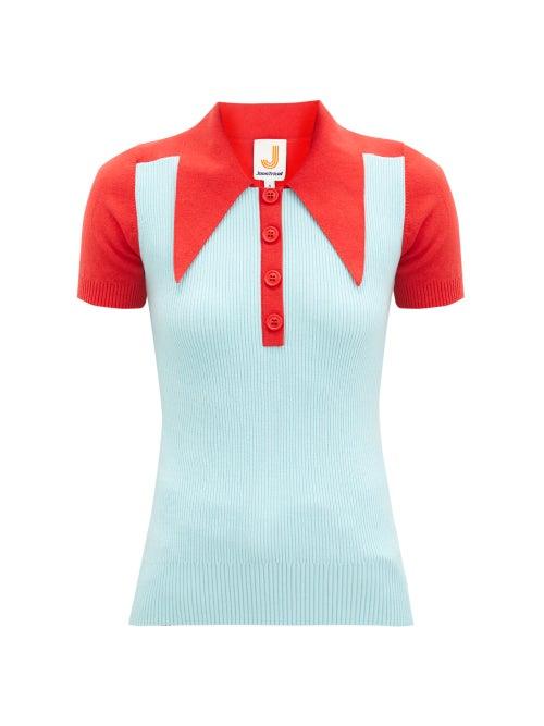 Matchesfashion.com Joostricot - Bi-colour Cotton-blend Polo Shirt - Womens - Blue Multi
