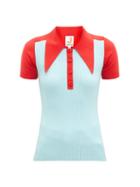 Matchesfashion.com Joostricot - Bi-colour Cotton-blend Polo Shirt - Womens - Blue Multi