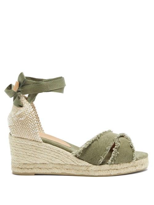 Matchesfashion.com Castaer - Bluma 60 Canvas & Jute Espadrille Wedges - Womens - Khaki