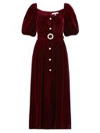 Matchesfashion.com Borgo De Nor - Hazel Crystal-button Velvet Midi Dress - Womens - Burgundy