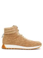Matchesfashion.com Fendi - Ff-embossed High-top Suede Trainers - Mens - Beige Multi