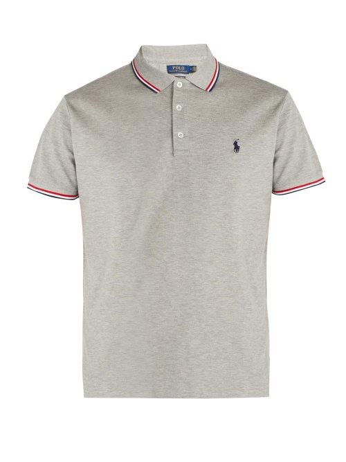 Matchesfashion.com Polo Ralph Lauren - Stripe Trimmed Cotton Piqu Polo Shirt - Mens - Grey