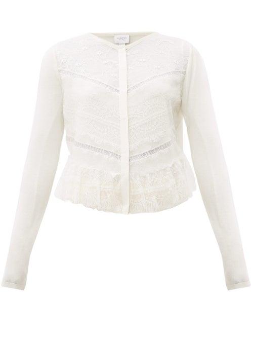 Matchesfashion.com Giambattista Valli - Lace Insert Wool Blend Cardigan - Womens - Ivory