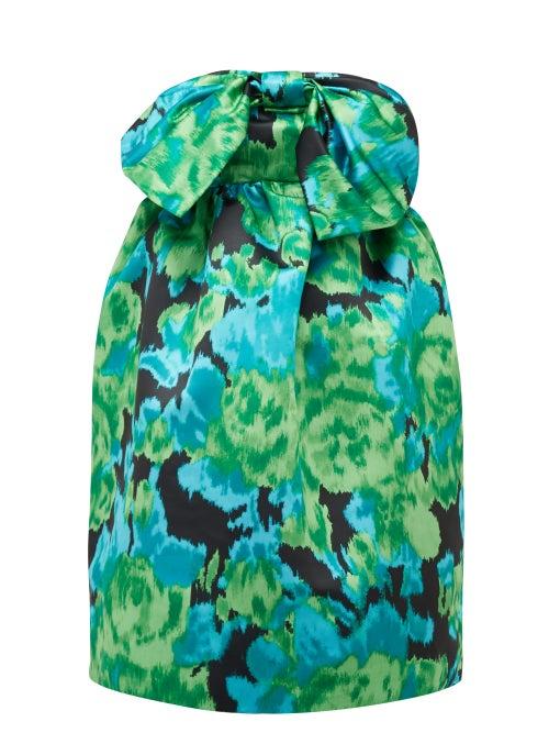 Matchesfashion.com Richard Quinn - Floral Print Strapless Satin Dress - Womens - Green Multi