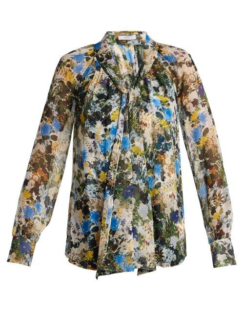 Matchesfashion.com Erdem - Rosabel Mariko Meadow Silk Blouse - Womens - Blue Print