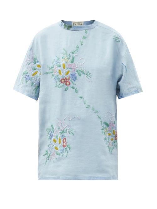 Matchesfashion.com By Walid - Tatum Vintage Embroidered-linen T-shirt - Womens - Blue
