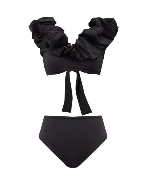 Matchesfashion.com Maygel Coronel - Lucila Ruffled Bikini - Womens - Black