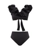 Matchesfashion.com Maygel Coronel - Lucila Ruffled Bikini - Womens - Black