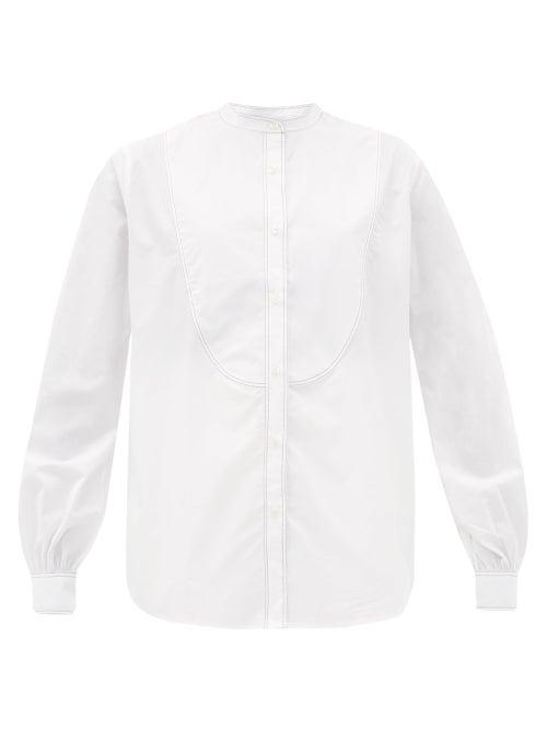 Matchesfashion.com Officine Gnrale - Joana Topstitched-bib Cotton-poplin Shirt - Womens - White
