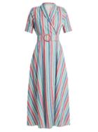 Matchesfashion.com Gl Hrgel - Shawl Collar Striped Cotton Blend Dress - Womens - Multi Stripe