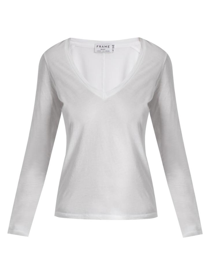Frame Deep V-neck Cotton T-shirt