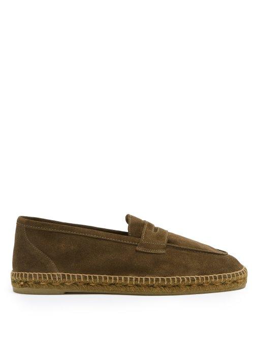 Matchesfashion.com Castaer - Espadrille Sole Suede Penny Loafer - Mens - Khaki