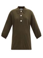 Matchesfashion.com Ganni - Crystal-button Cashmere Polo Sweater - Womens - Khaki