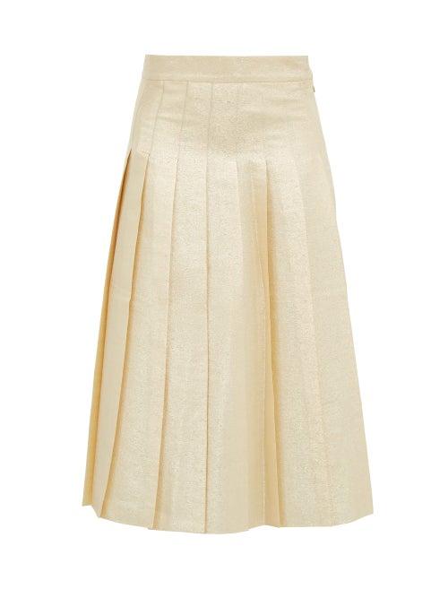 Matchesfashion.com Vika Gazinskaya - Pleated Silk Blend Lam Midi Skirt - Womens - Gold