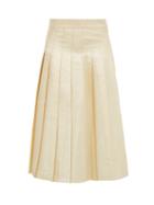 Matchesfashion.com Vika Gazinskaya - Pleated Silk Blend Lam Midi Skirt - Womens - Gold