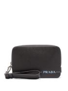 Matchesfashion.com Prada - Logo Print Leather Pouch - Mens - Black