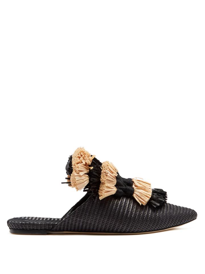 Sanayi 313 Anetta Fringed-tassel Raffia Slipper Shoes